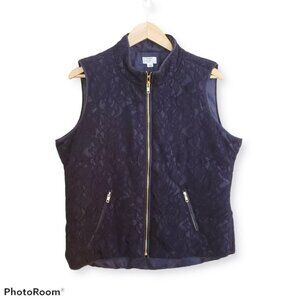𝅺CROWN & Ivory Lace Puffer Vest  Petite XL Zip Pockets Full Zip Blue